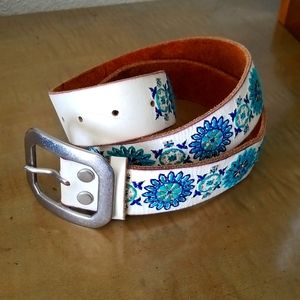 Lucky Brand India Leather Embroidered Belt